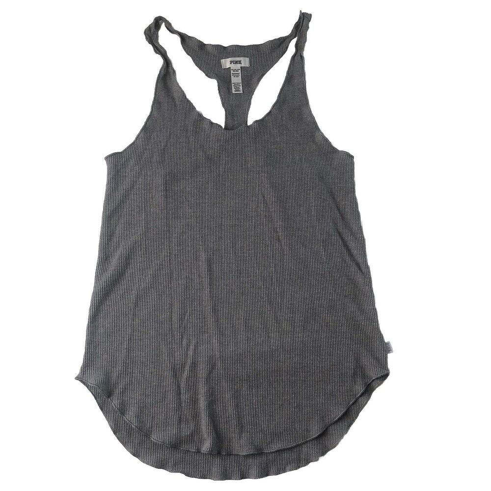 Victoria’s Secret Pink Women’s Sleepwear Waffle Knit Racer Back Tank Gray XS